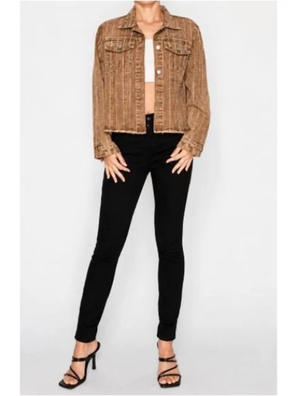 BRAND NEW WITH TAGS Brown Rhinestone Stripe Denim Jacket